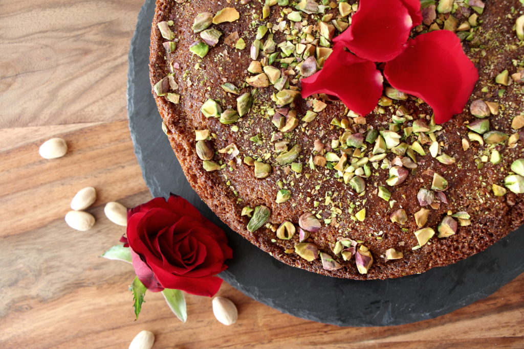 Pistachio and rose water cake