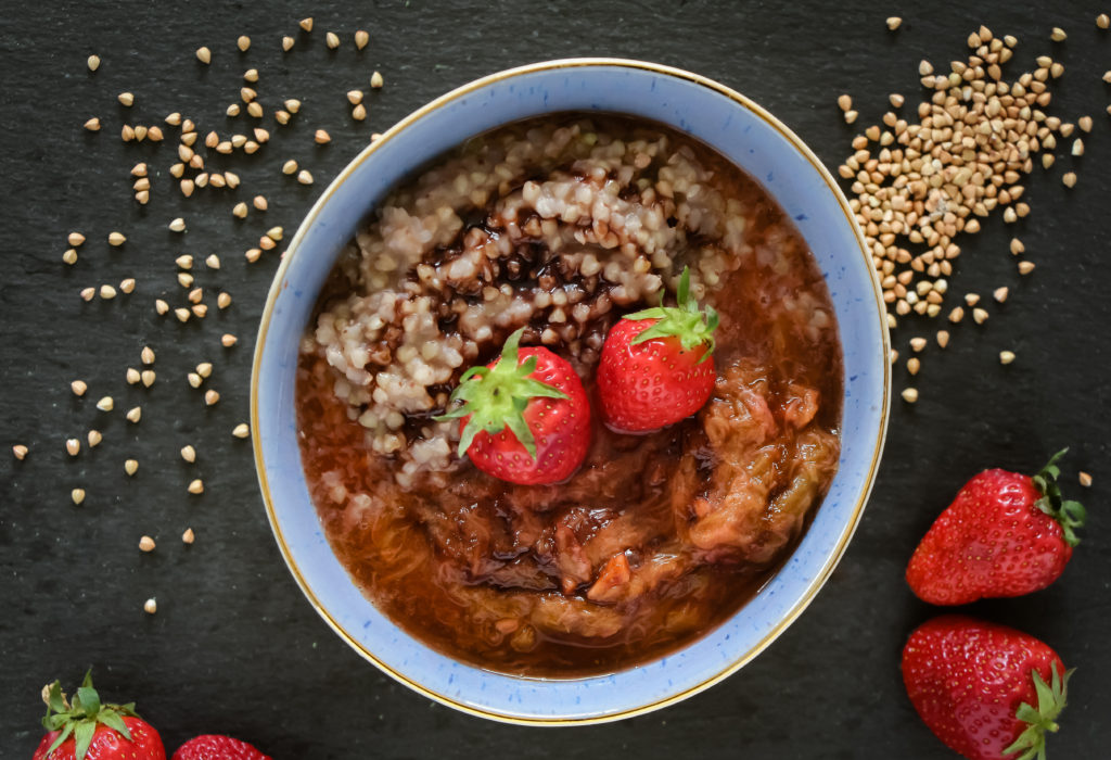 Buckwheat Porridge with Rhubarb and Strawberry Compote