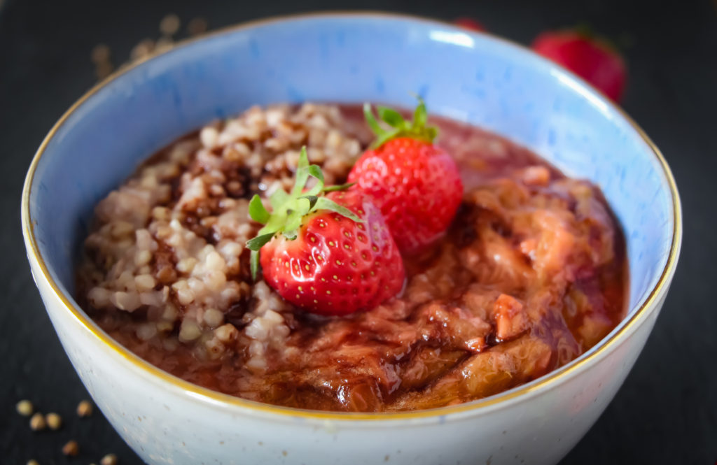 Buckwheat Porridge with Rhubarb and Strawberry Compote