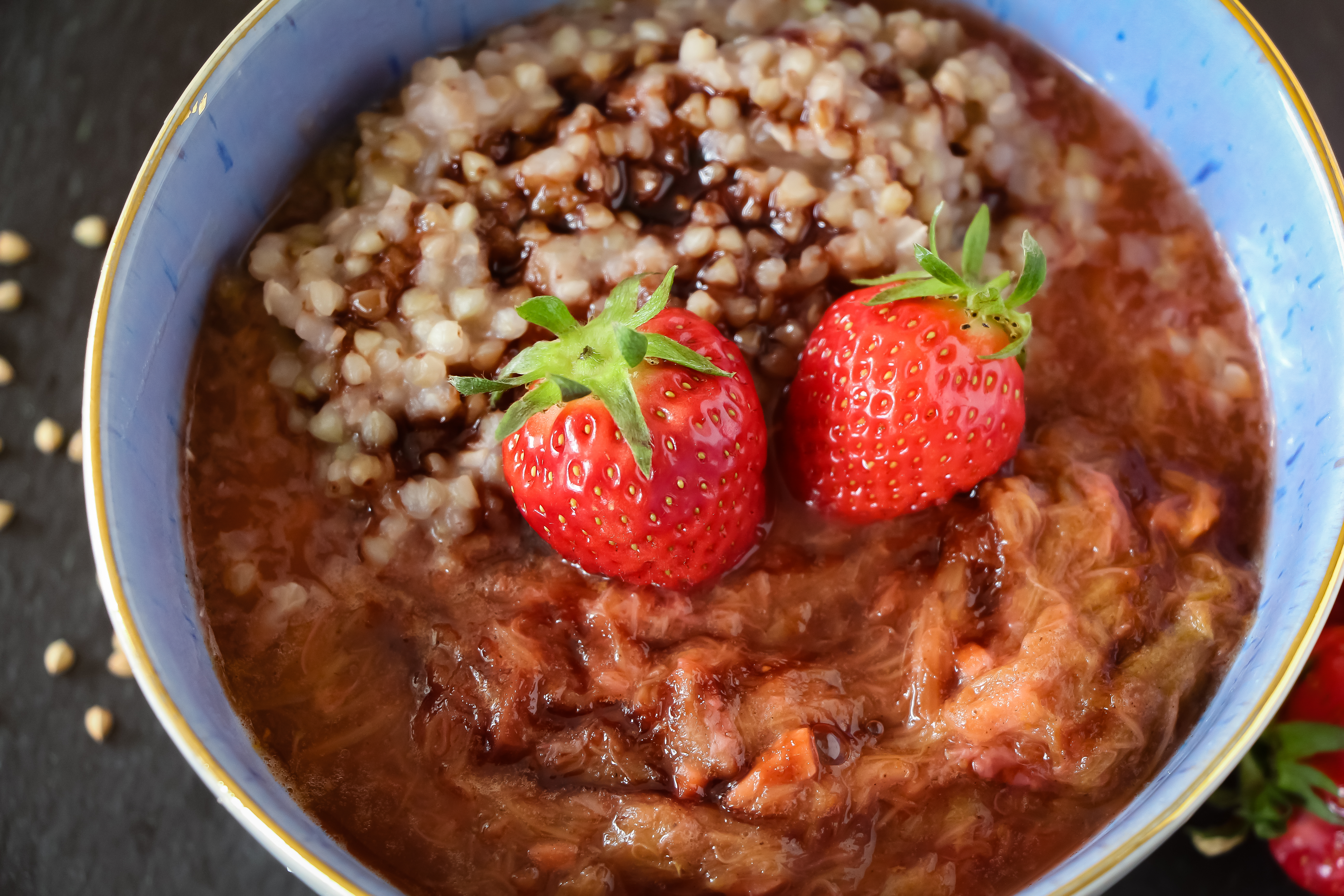 Buckwheat Porridge with Rhubarb Strawberry Compote